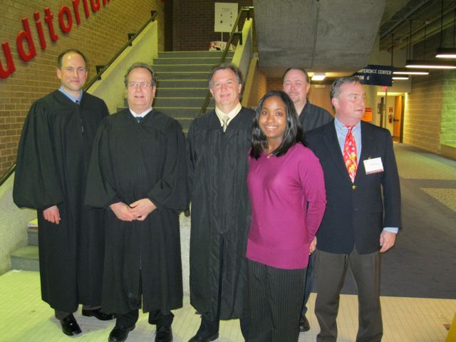 Mock Trial judges: Michael Chmiel, John Coady, Michael Robinson, Kenya Jenkins-Wright, Stephen Iden and John Taylor.