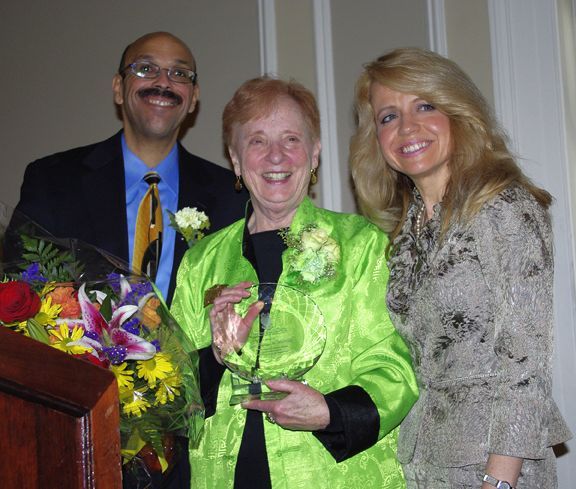 Former ISBA Board member and retired Judge Sheila M. Murphy is presented with the award for her career of community service, justice and advocacy for human rights by Chicago Alumni Chapter Justice Pierre Priestley and Executive Board Chair Michele Jochner