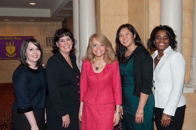 Chicago Alumni Chapter Justice Michele Jochner (center) greets members of the Women's Bar Association of Illinois, including President Kathy Gallanis (second from left)