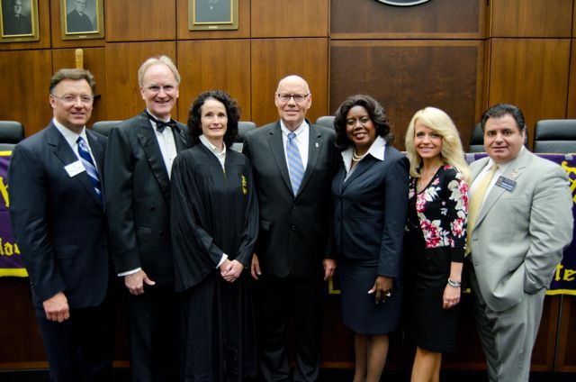 John Locallo; Phi Alpha Delta District XI Justice John K. Norris; Jayne Reardon, Executive Director of the Illinois Supreme Court Commission on Professionalism; Chief Judge James F. Holderman of the United States District Court for the Northern District of Illinois and Honorary Chair of the Executive Board of the Chicago Alumni Chapter; Dorothy Brown; Michele Jochner;  Phi Alpha Delta International Advocate Steve Savva
