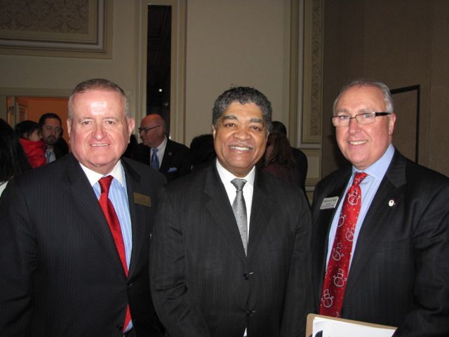 ISBA Board member Judge Russell Hartigan, Cook County Chief Judge Timothy Evans and ISBA Board member Umberto Davi.
