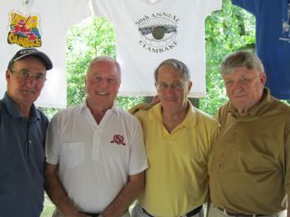 Golden foursome: Delbert Lyle of Wheaton, Dave Murray of Sterling, William Snively of Rockford, and Phil Nye of Rochelle played in their 50th consecutive WCBA Clambake July 29th.