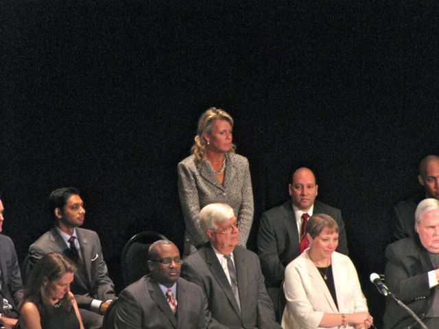 ISBA Treasurer Karen Enright is introduced