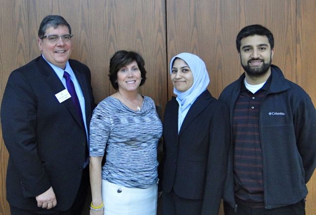 ISBA 3rd Vice President Richard D. Felice, 2nd District Appellate Justice Mary Schostok, new admittee Nadia Aslam of Glendale Heights and her husband Fazal Aslam