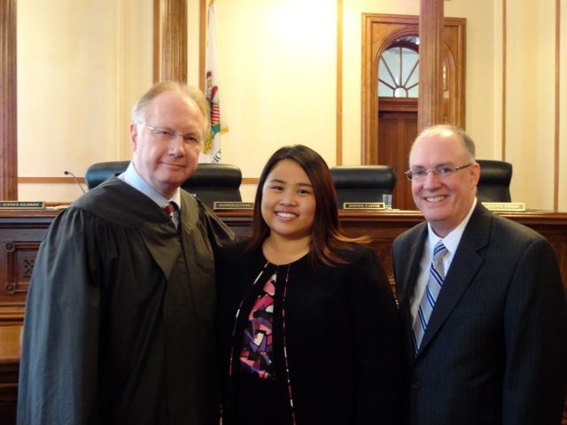 Chief Justice Kilbride, ISBA President-elect John E. Thies and new admittee Charlene Recio