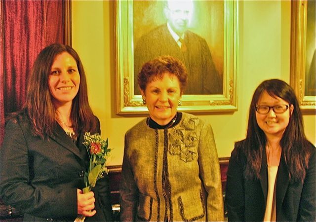 New admittee Regina Sabbia, Justice Rita Garman and new admittee  Joi-lee Beachler.