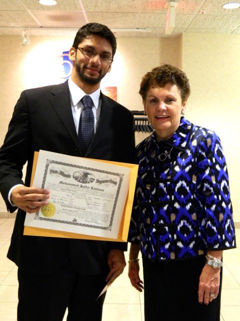 New admittee Mohammed J. Lakhani (Naperville) with with Illinois Supreme Court Justice Rita B. Garman 