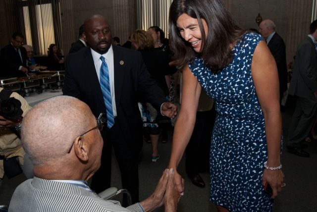 Judge Leighton is greeted by Hon. Anita Alvarez, Cook County State's Attorney
