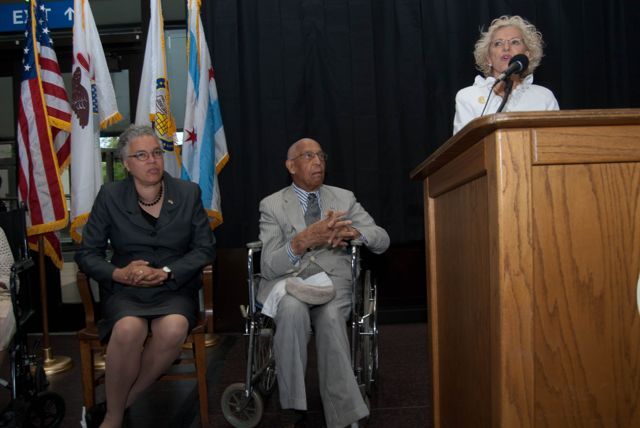 Hon. Anne M. Burke, Justice of the Illinois Supreme Court, delivered remarks, as President Preckwinkle and Judge Leighton look on.