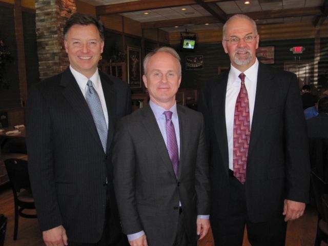 During a visit to DeKalb on Wednesday, President Locallo met with DeKalb County Bar Association President Gary Lothson (right) and State’s Attorney Clay Campbell (center). He was interviewed by the DeKalb Chronicle and WLBK radio.