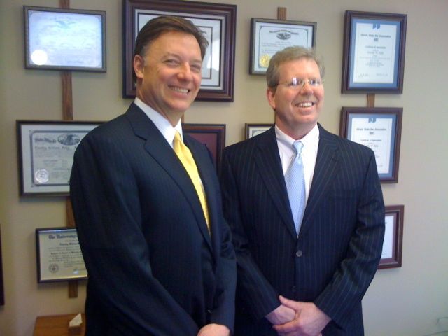 ISBA President John G. Locallo meets with IBF Board member Tim Kelly in his Bloomington law office after the recent McLean County Bar Association meeting/CLE.