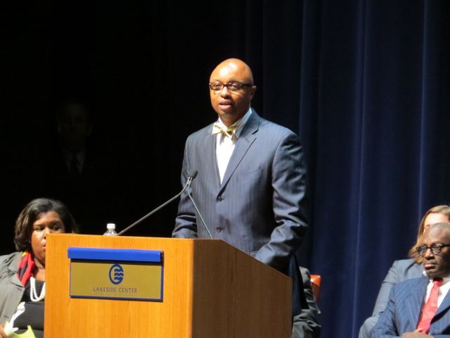 ISBA 3rd Vice President Vincent F. Cornelius delivers remarks during the afternoon ceremony at Arie Crown Theater.