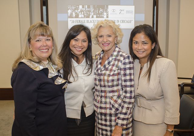 ISBA President Paula H. Holderman, CBA Past President Aurora Abella-Austriaco, Illinois Supreme Court Justice Anne Burke, ISBA Board member Hon. Jessica Arong O'Brien