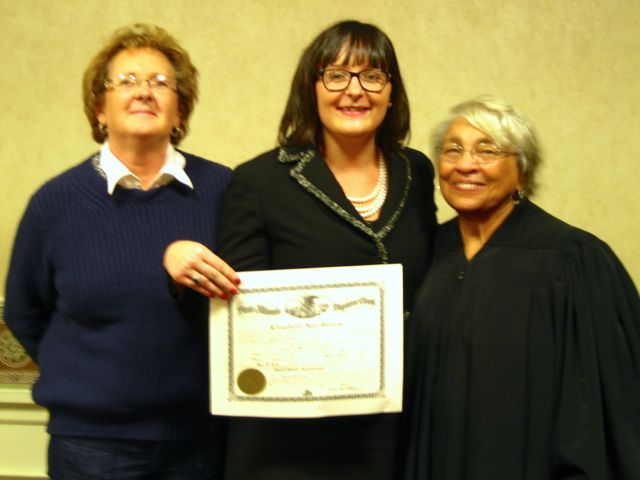 New admittee Elizabeth George with her mother Ellen and Justice Mary W. McDade