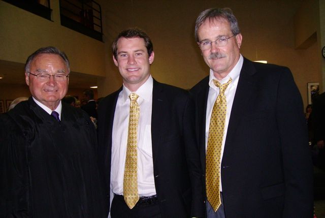 Justice Lloyd A. Karmeier, New Admittee Patrick Brewster and his father, ISBA Member John Brewster.
