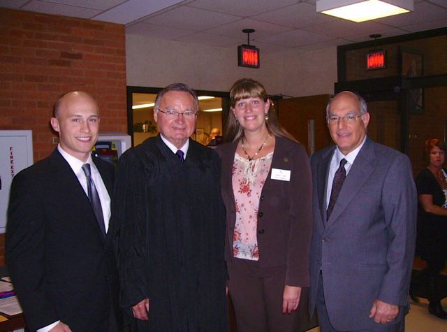 Justice Lloyd A. Karmier, ISBA Board member Carey Gill, ISBA Past President Mark D. Hassakis and New Admittee James Ruppert.