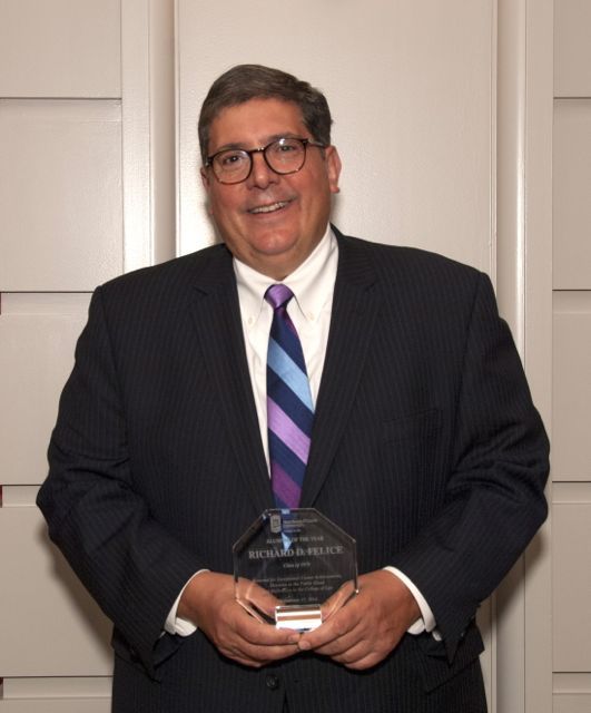ISBA President Richard D. Felice receives the NIU Alumnus of the Year Award for outstanding achievements in his career, demonstrated service to the NIU College of Law, demonstrated service to his community, and professional integrity.