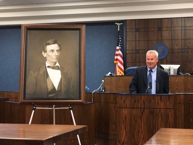 A high-quality reproduction of a famous Abraham Lincoln photograph was presented to the Edwards County Courthouse on August 17 in Albion. 