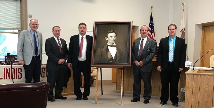 A high-quality reproduction of a famous Abraham Lincoln photograph was presented to the Henderson County Courthouse on July 27 in Oquawka.