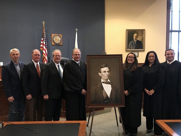 A high-quality reproduction of a famous Abraham Lincoln photograph was presented to the Shelby County Courthouse on December 3 in Shelbyville.