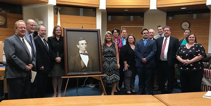 A high-quality reproduction of a famous Abraham Lincoln photograph was presented to the McDonough County Courthouse on July 27 in Macomb. 