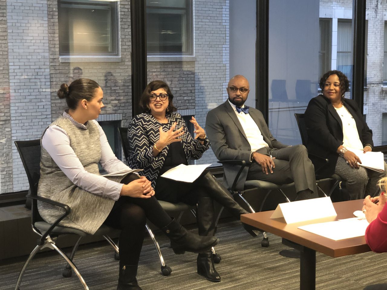 Destiny Peery, Hon. Geraldine D'Souza, Hon. Vincent Cornelius (ISBA Past President), Hon. Veronica Armouti