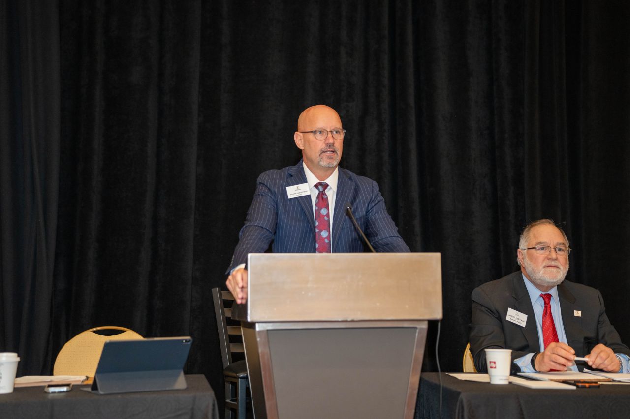 President Shawn Kasserman presides over the Assembly Meeting during the 2023 Joint Midyear Meeting.