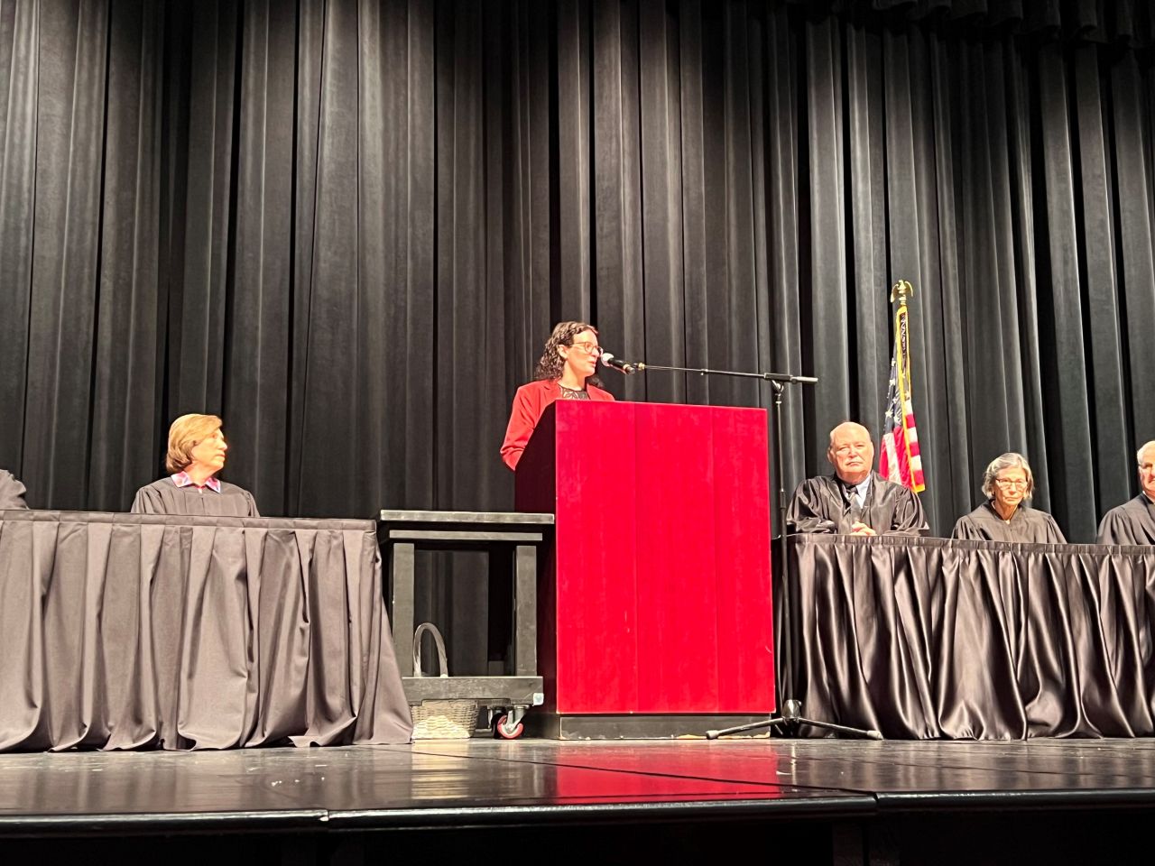 ISBA Treasurer Sarah Toney speaks at the 2nd District ceremony.
