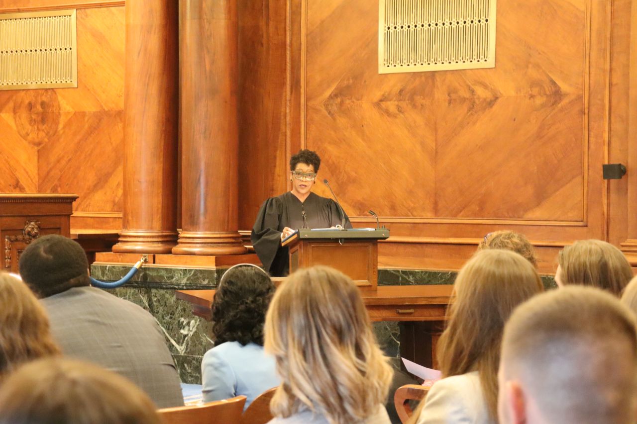 Justice Lisa Holder White welcomes candidates and their families to the Bar Admission Ceremony.