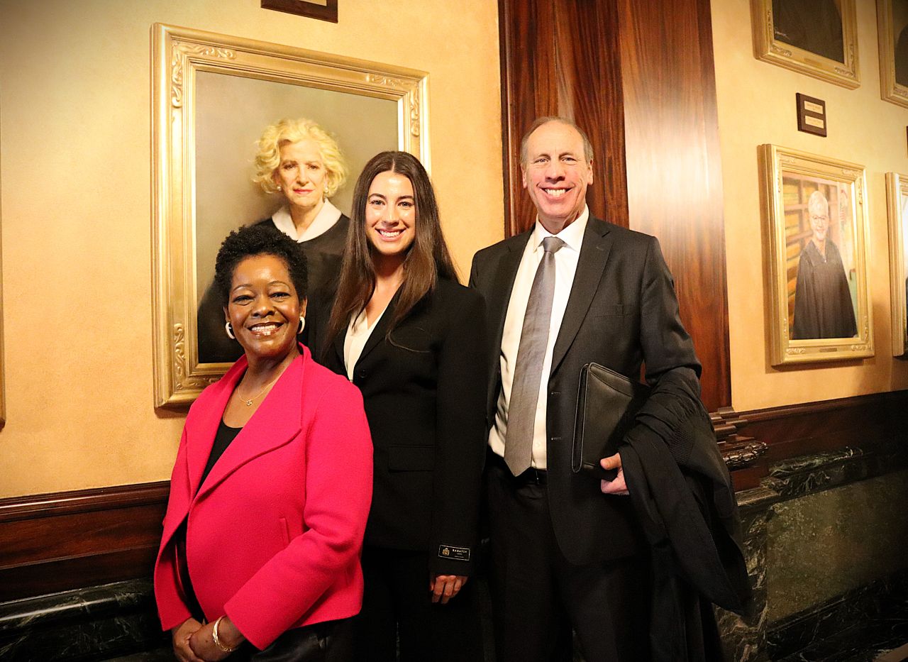 Justice Lisa Holder White, new lawyer Kathleen Lowry, and her dad, Hon. John Lowry