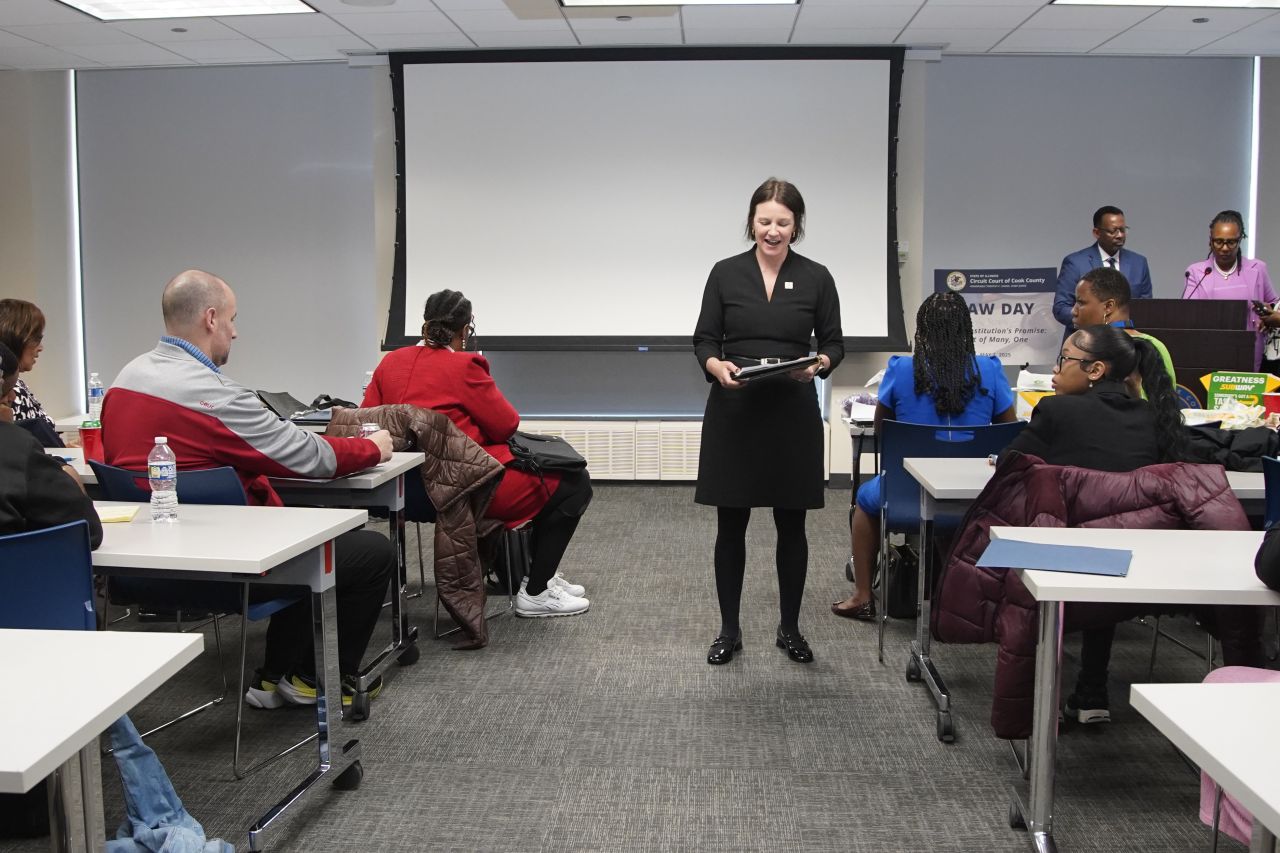 President-Elect Bridget C. Duignan speaks to students.