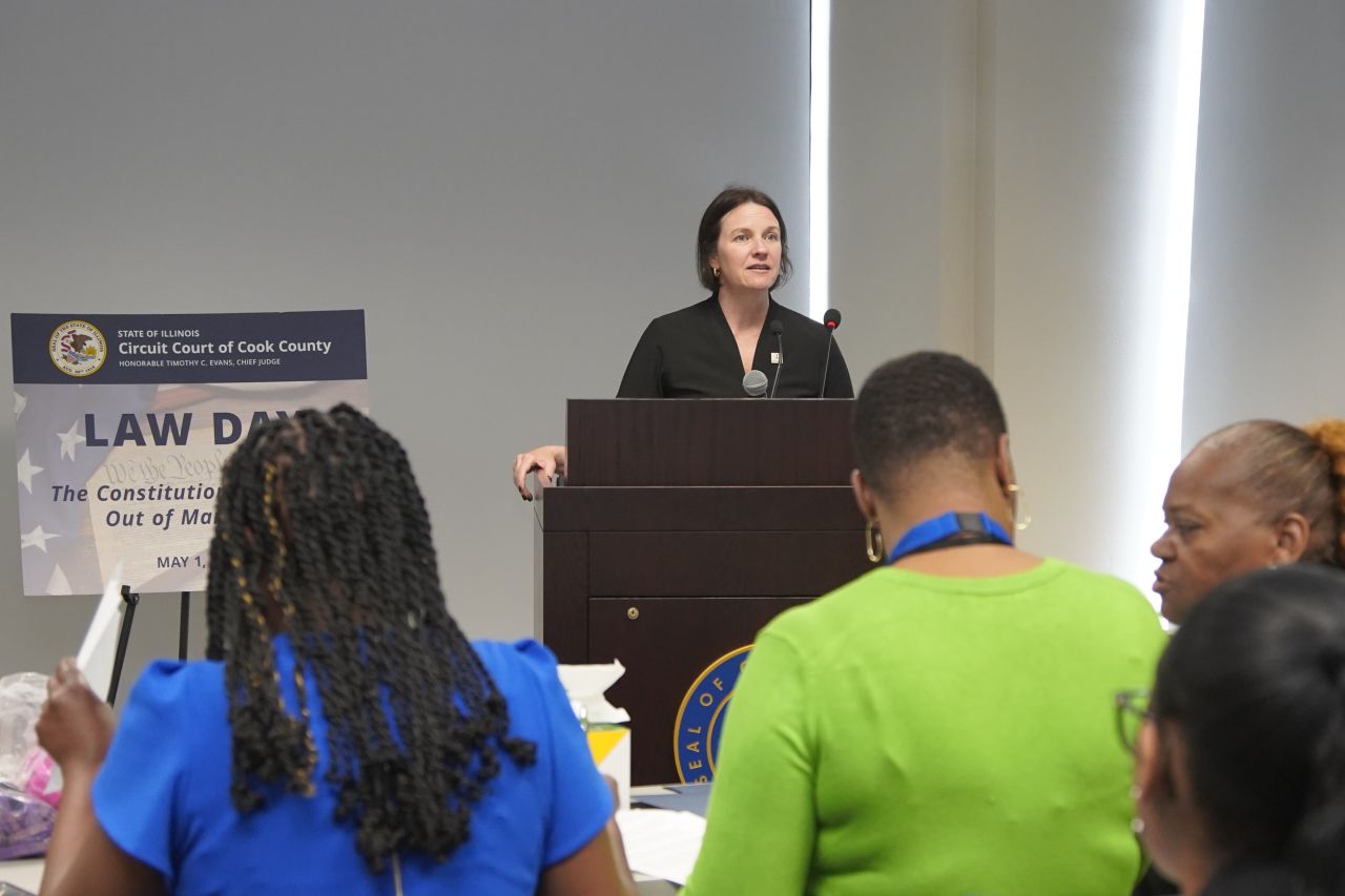 President-Elect Bridget C. Duignan speaks to students.