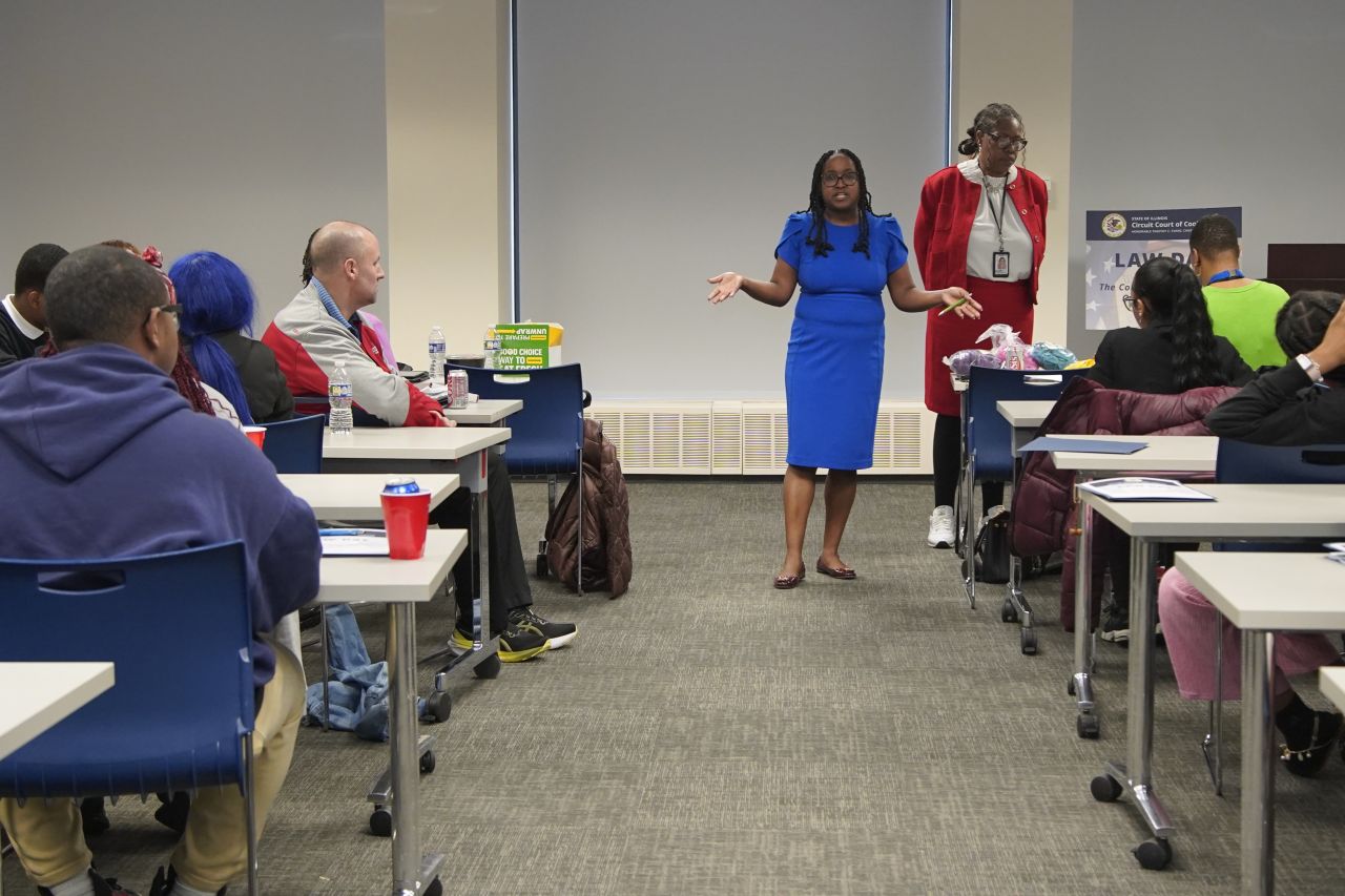 Law Day 2025 Co-Chair & ISBA member, Judge Kenya Jenkins-Wright, speaks to students.