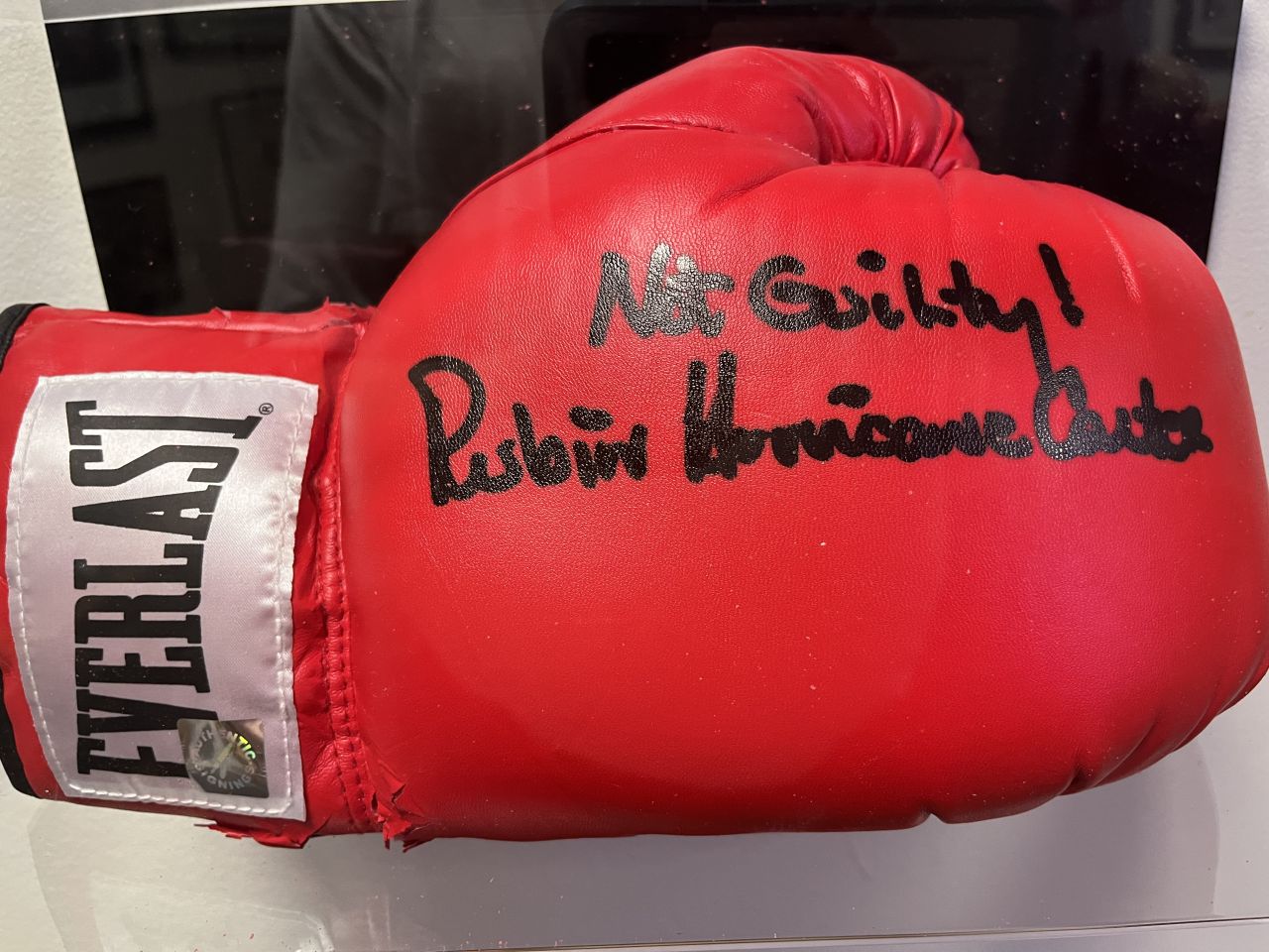 Scott Lerner: "A glove signed by Ruben 'Hurricane' Carter, the subject of the Bob Dylan song. A good reminder that lawyers and singers need to fight for the falsely accused."