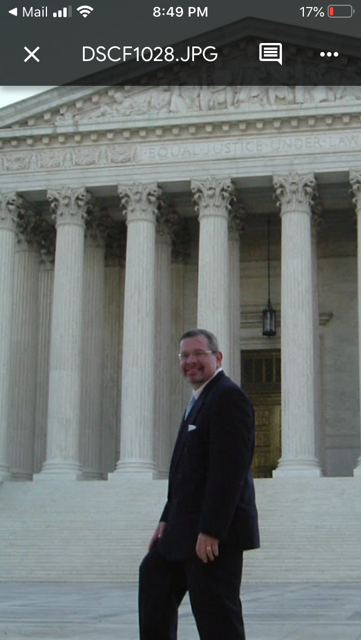 Fred Spittzeri: "This photo was taken of me on the steps of the U.S. Supreme Court. I was just sworn in, the first class by Chief Justice Roberts and the last by Justice Sandra Day O’Connor. My heart swelled with pride, my 10-year-old daughter kept me grounded, saying she found the swearing in 'boring,' lol."
