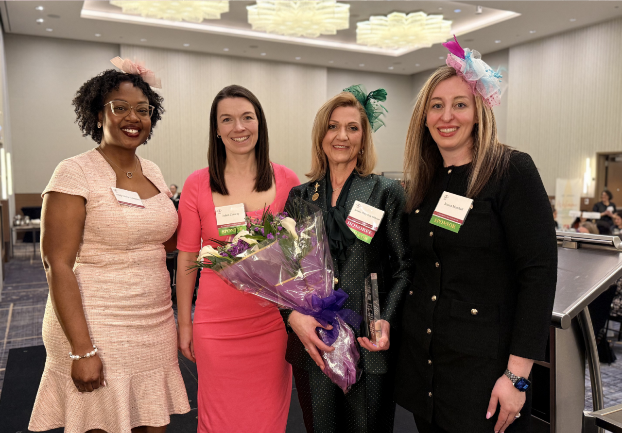(L-R) Tea Co-Chairs, Ashly McCants & Judy Conway, Supreme Court Justice Mary Kay O'Brien, WATL Chair Jessica Marshall