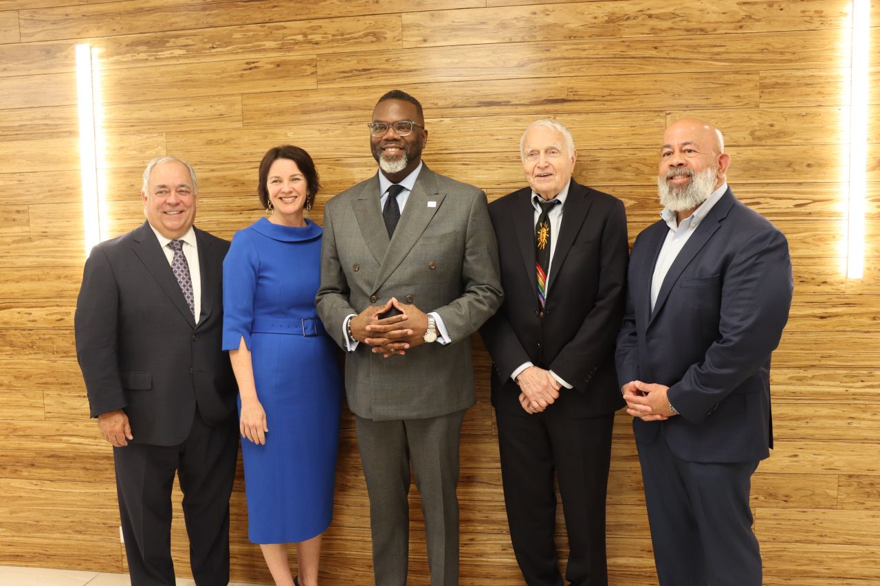 (L-R): President-Elect Perry Brower, President Hon. Bridget Duignan, Chicago Mayor Brandon Johnson, ISBA Past President Bob Downs, & Program Coordinator Hon. Junaid Afeef