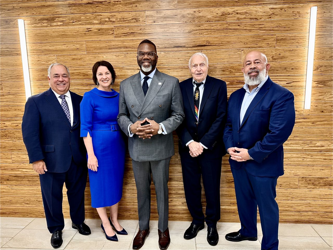 (L-R): President-Elect Perry Brower, President Hon. Bridget Duignan, Chicago Mayor Brandon Johnson, ISBA Past President Bob Downs, & Program Coordinator Hon. Junaid Afeef