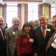 (Click to enlarge) ISBA President-Elect Mark Hassakis, Class of 1959 honoree Jim Keehner, his daughter, Julie Keehner Katz and ISBA Board of Governors members Russell Hartigan and Russell Scott