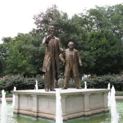 Statues of Lincoln and Douglas in Washington Park, site of the 1st Lincoln-Douglas debate on Aug. 21, 1858.