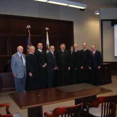 Justice Karmeier and other Judges from 5th District with ISBA 3rd Vice President, John E. Thies (far right) and his dad, ISBA Past President Richard L. Thies (far left).