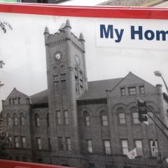 The diminished clock and bell tower after major lightning strikes in 1915, 1931 and 1952.