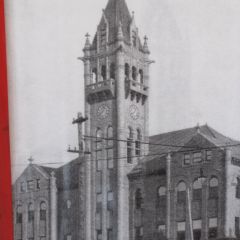 The clock and bell tower in its original glory.