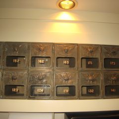 Former mailboxes in the Elmore & Reid hallway