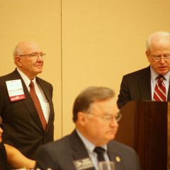 Supreme Court Justice Lloyd Karmeier (middle) listens as IJA President Ronald D. Spears (right) presents the Founders Award to ISBA past president Richard L. Thies.