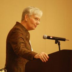 ISBA Board of Governors member Judge Mary Jane Theis addresses the crowd.