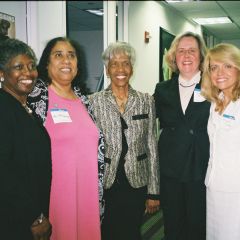 Officers and Board Members of the Chicago Alumni Chapter of Phi Alpha Delta Law Fraternity congratulate fellow member, Hon. Arnette R. Hubbard, on her receipt of the ABA's Margaret Brent Award at a pre-award reception (from left): Mary A. Melchor, Hon. Julie-April Montgomery, Hon. Arnette R. Hubbard, Sharon Hunt, Michele M. Jochner