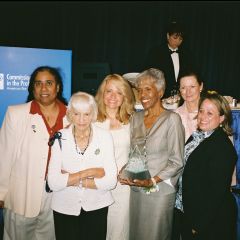 Members of the Chicago Alumni Chapter of Phi Alpha Delta Law Fraternity congratulate Judge Hubbard on her Brent award after the ceremony (from left):  Hon. Julie-April Montgomery, Elfriede Jochner, Michele M. Jochner, Hon. Arnette R. Hubbard, Julie Ann Sebastian and Deidre Baumann.