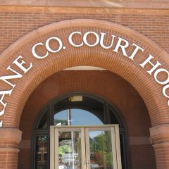 Courthouse front door - but entrance is at rear of building