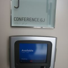 One of the high-tech features. The conference rooms have electronic schedulers at each entrance.